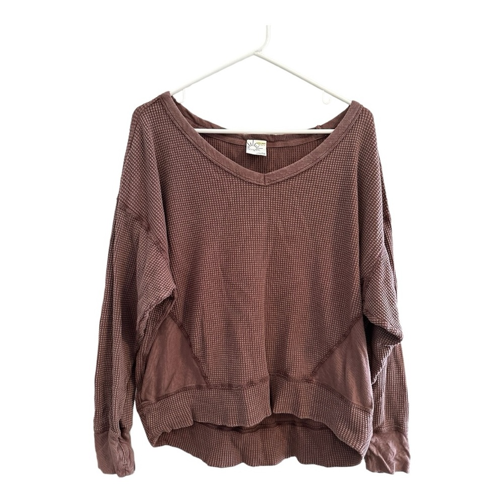 Aerie Mauve Waffle-Knit V-Neck Sweatshirt